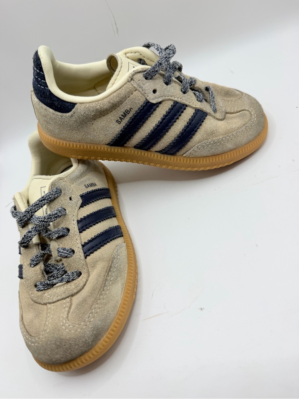 adidas Kids Samba Suede Sneakers in Beige and Navy